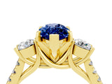 Yellow gold Three-Stone Marquise Cut Blue Sapphire Pavé Band with Four-Prong Setting_4