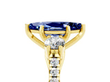 Yellow gold Three-Stone Marquise Cut Blue Sapphire Pavé Band with Four-Prong Setting_5