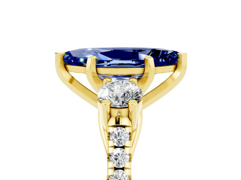 Yellow gold Three-Stone Marquise Cut Blue Sapphire Pavé Band with Four-Prong Setting_5