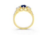 Yellow gold Three-Stone Marquise Cut Blue Sapphire Ring with Pavé Band and Prong Setting_15