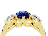 Yellow gold Three-Stone Marquise Cut Blue Sapphire Ring with Pavé Band and Prong Setting_16