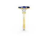 Yellow gold Three-Stone Marquise Cut Blue Sapphire Ring with Pear Side Stones and Four-Prong Setting_2