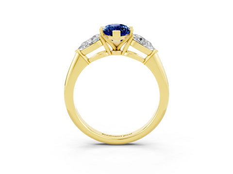 Yellow gold Three-Stone Marquise Cut Blue Sapphire Ring with Pear Side Stones and Four-Prong Setting_3
