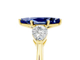 Yellow gold Three-Stone Marquise Cut Blue Sapphire Ring with Pear Side Stones and Four-Prong Setting_5