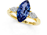 Yellow gold Three-Stone Marquise Cut Blue Sapphire Ring with Pear  Side Stones in Four-Prong Setting_13