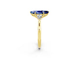 Yellow gold Three-Stone Marquise Cut Blue Sapphire Ring with Pear  Side Stones in Four-Prong Setting_14