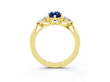 Yellow gold Three-Stone Marquise Cut Blue Sapphire Ring with Pear  Side Stones in Four-Prong Setting_15