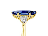 Yellow gold Three-Stone Marquise Cut Blue Sapphire Ring with Pear  Side Stones in Four-Prong Setting_17