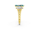 Yellow gold Three-Stone Marquise Cut Blue Topaz Braided Band Ring with Four-Prong Setting_14