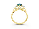 Yellow gold Three-Stone Marquise Cut Blue Topaz Braided Band Ring with Four-Prong Setting_15