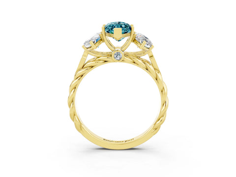 Yellow gold Three-Stone Marquise Cut Blue Topaz Braided Band Ring with Four-Prong Setting_15