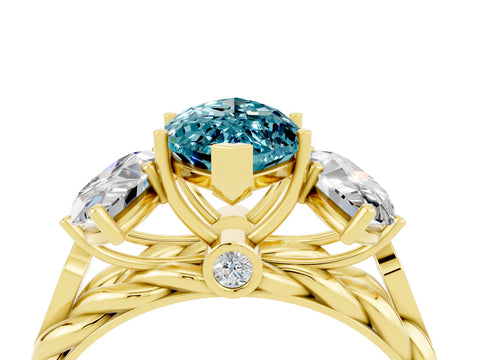 Yellow gold Three-Stone Marquise Cut Blue Topaz Braided Band Ring with Four-Prong Setting_16