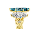 Yellow gold Three-Stone Marquise Cut Blue Topaz Braided Band Ring with Four-Prong Setting_17