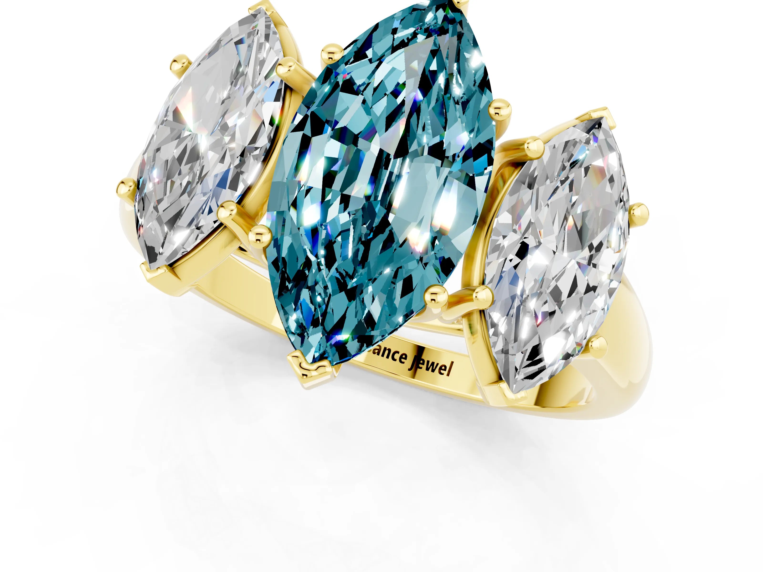 Yellow gold Three-Stone Marquise Cut Blue Topaz Engagement Ring with Prong Setting_1