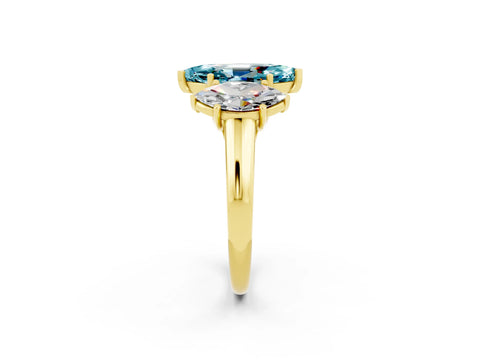 Yellow gold Three-Stone Marquise Cut Blue Topaz Engagement Ring with Prong Setting_2