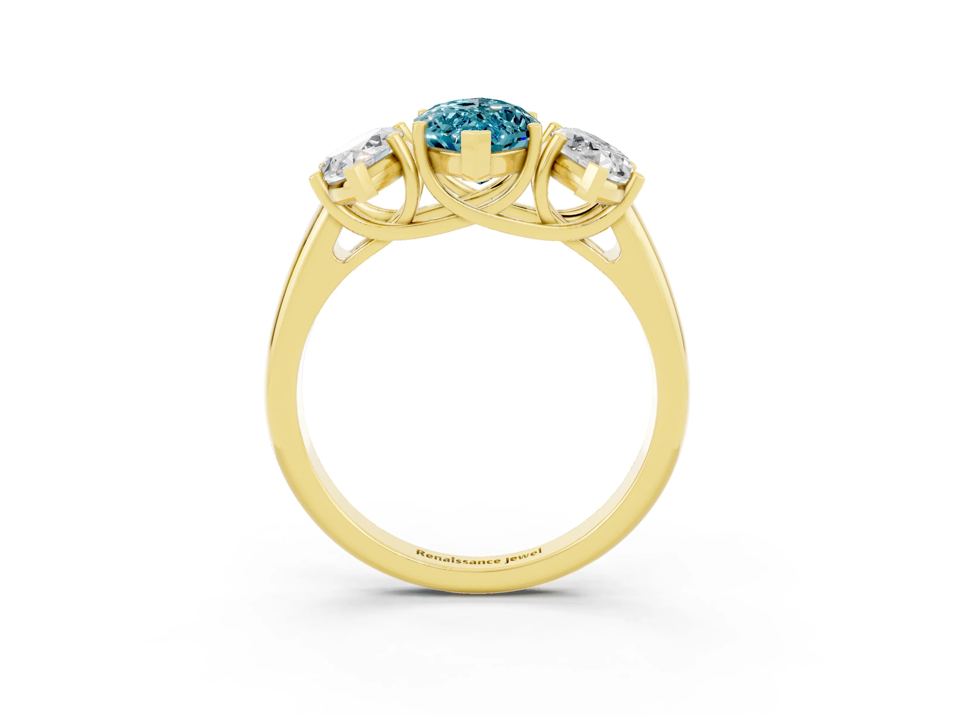 Yellow gold Three-Stone Marquise Cut Blue Topaz Engagement Ring with Prong Setting_3