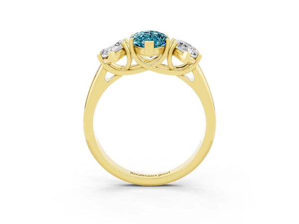 Yellow gold Three-Stone Marquise Cut Blue Topaz Engagement Ring with Prong Setting