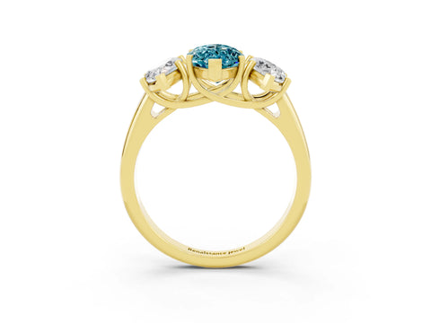 Yellow gold Three-Stone Marquise Cut Blue Topaz Engagement Ring with Prong Setting_3
