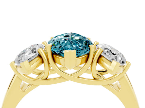Yellow gold Three-Stone Marquise Cut Blue Topaz Engagement Ring with Prong Setting_4
