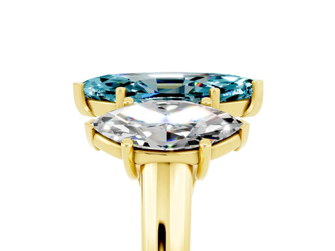 Yellow gold Three-Stone Marquise Cut Blue Topaz Engagement Ring with Prong Setting_5