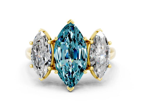 Yellow gold Three-Stone Marquise Cut Blue Topaz Engagement Ring with Prong Setting