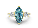 Yellow gold Three-Stone Marquise Cut Blue Topaz Pavé Band with Four-Prong Setting