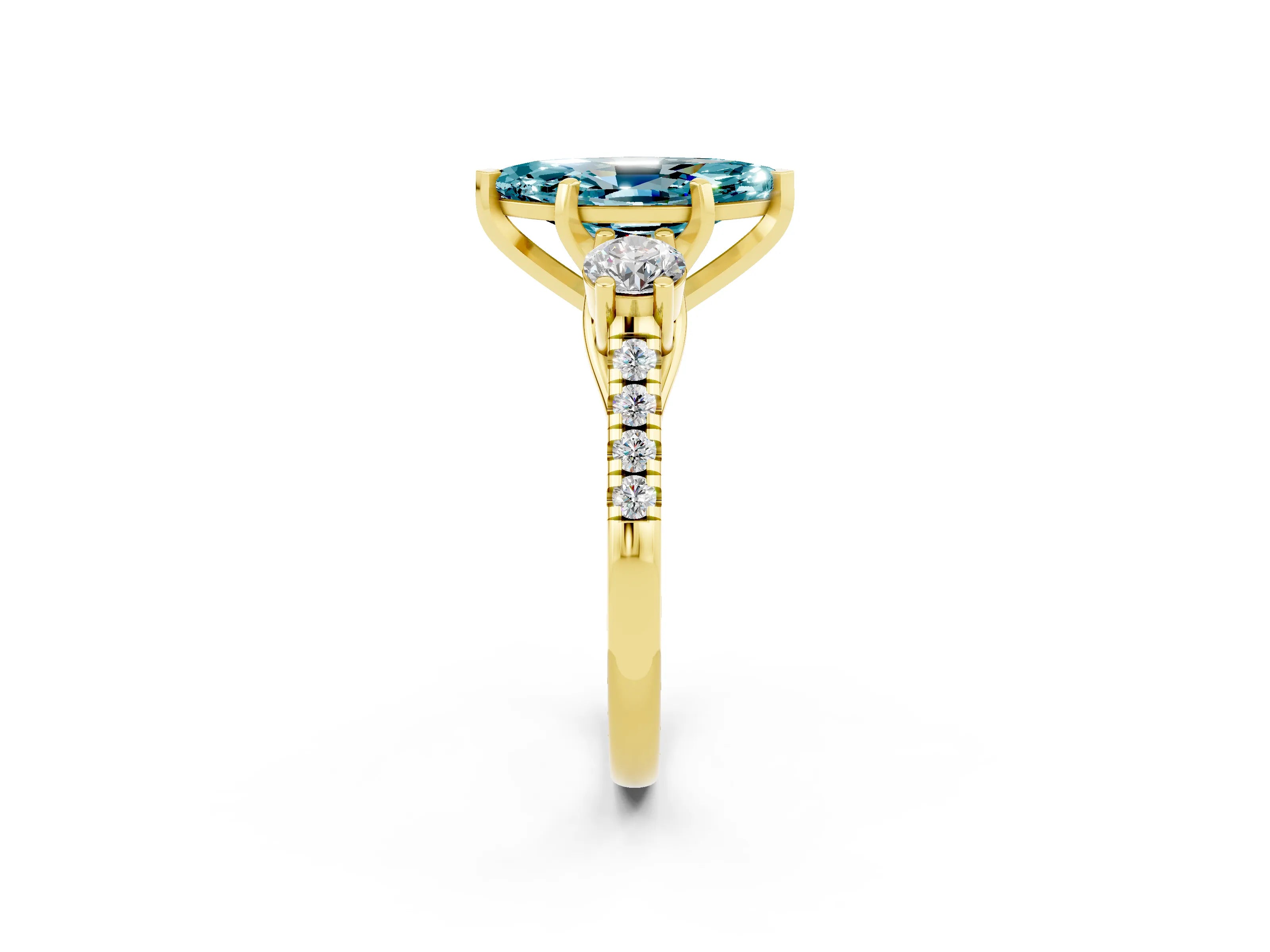 Yellow gold Three-Stone Marquise Cut Blue Topaz Pavé Band with Four-Prong Setting_2