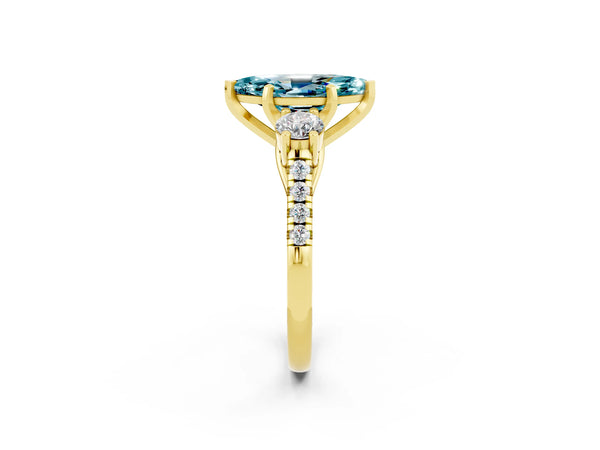 Yellow gold Three-Stone Marquise Cut Blue Topaz Pavé Band with Four-Prong Setting