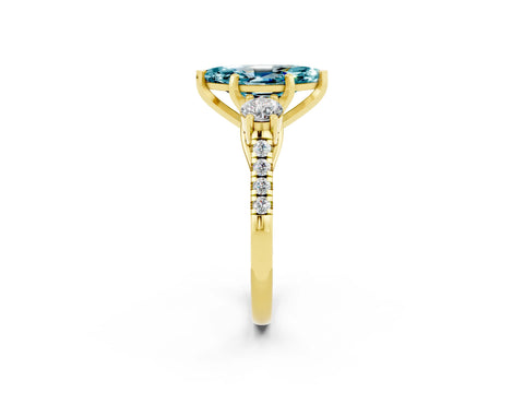 Yellow gold Three-Stone Marquise Cut Blue Topaz Pavé Band with Four-Prong Setting_2
