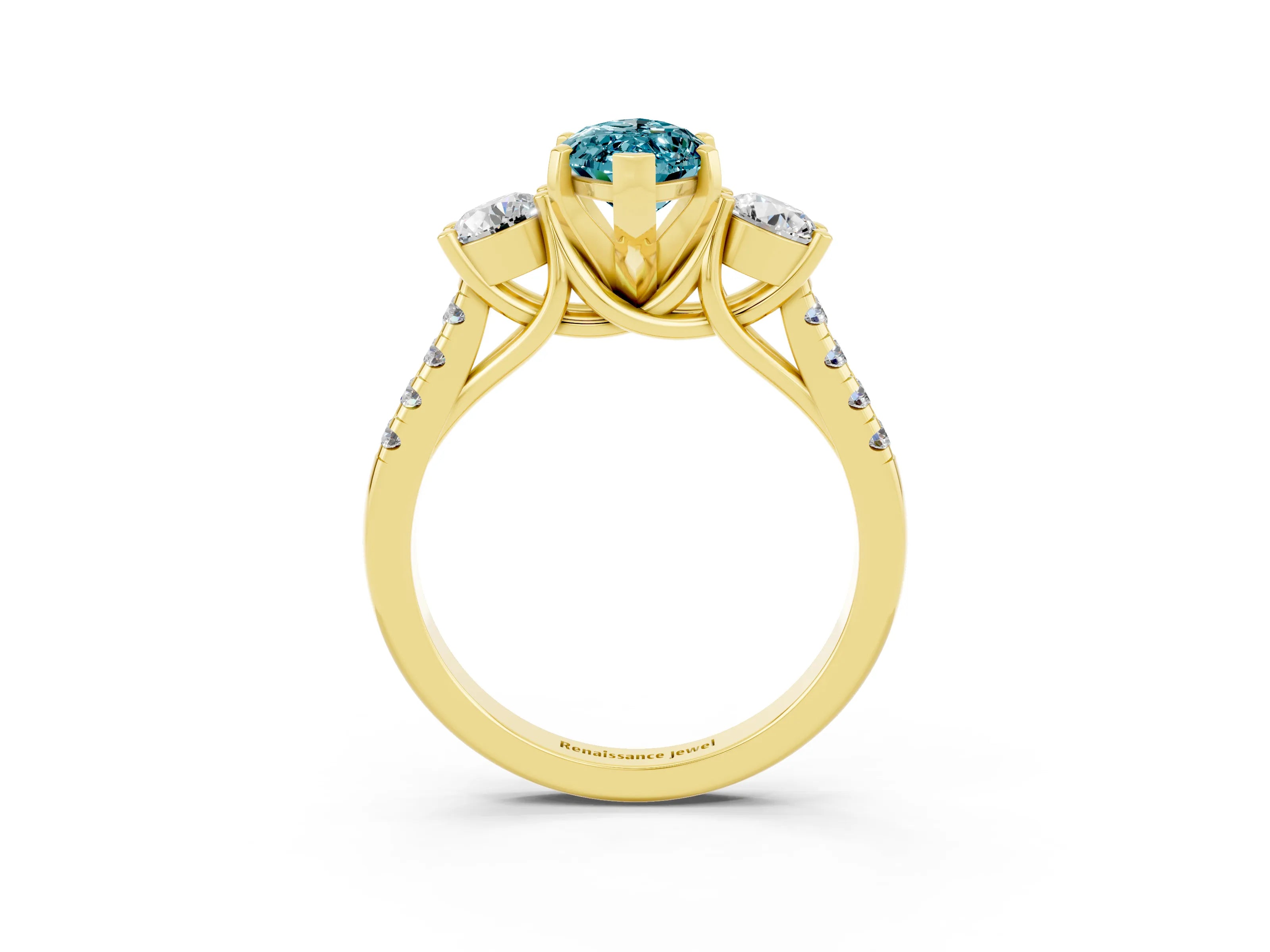 Yellow gold Three-Stone Marquise Cut Blue Topaz Pavé Band with Four-Prong Setting_3