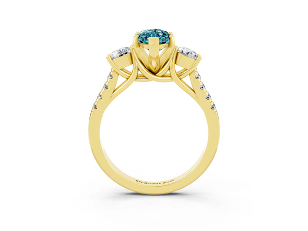 Yellow gold Three-Stone Marquise Cut Blue Topaz Pavé Band with Four-Prong Setting