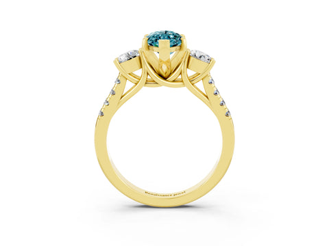 Yellow gold Three-Stone Marquise Cut Blue Topaz Pavé Band with Four-Prong Setting_3