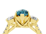 Yellow gold Three-Stone Marquise Cut Blue Topaz Pavé Band with Four-Prong Setting_4