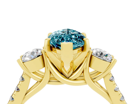 Yellow gold Three-Stone Marquise Cut Blue Topaz Pavé Band with Four-Prong Setting_4