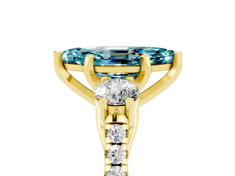 Yellow gold Three-Stone Marquise Cut Blue Topaz Pavé Band with Four-Prong Setting_5