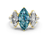 Yellow gold Three-Stone Marquise Cut Blue Topaz Ring with Pavé Band and Prong Setting_12