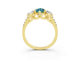 Yellow gold Three-Stone Marquise Cut Blue Topaz Ring with Pavé Band and Prong Setting_15
