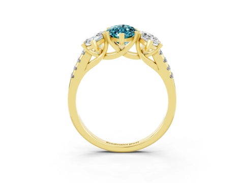 Yellow gold Three-Stone Marquise Cut Blue Topaz Ring with Pavé Band and Prong Setting_15
