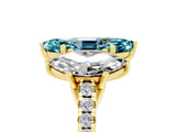 Yellow gold Three-Stone Marquise Cut Blue Topaz Ring with Pavé Band and Prong Setting_17