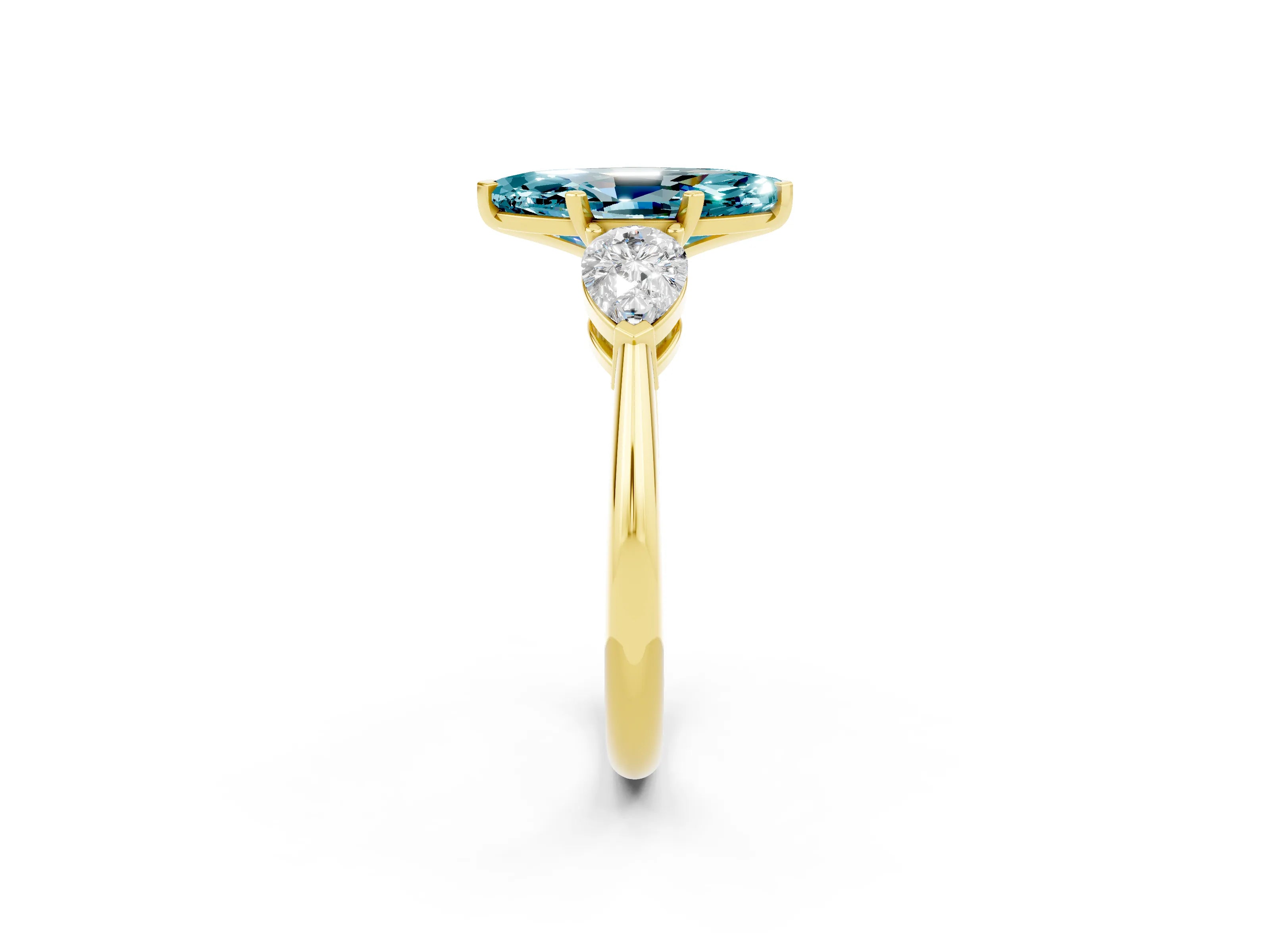 Yellow gold Three-Stone Marquise Cut Blue Topaz Ring with Pear Side Stones and Four-Prong Setting_2