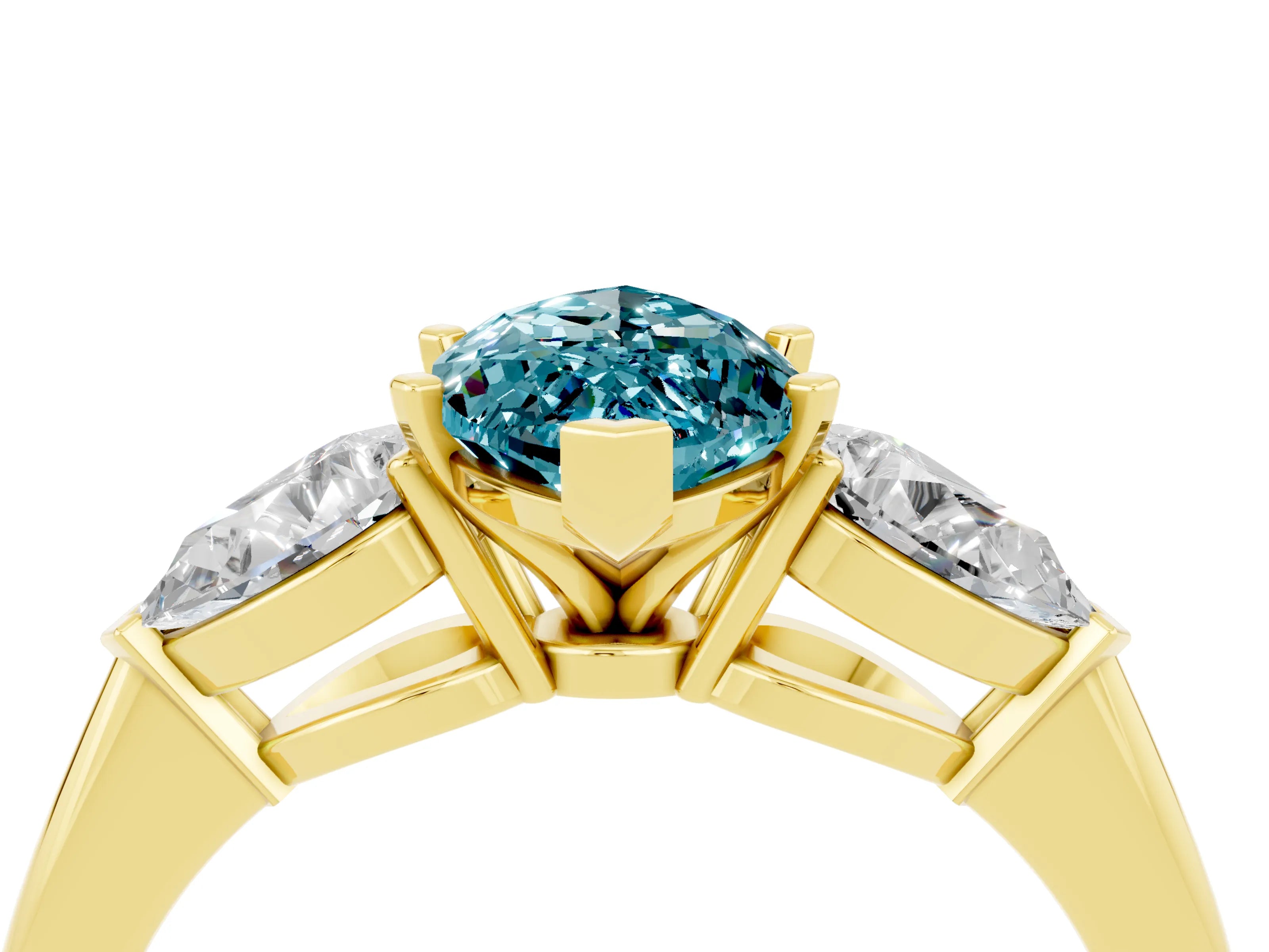 Yellow gold Three-Stone Marquise Cut Blue Topaz Ring with Pear Side Stones and Four-Prong Setting_4