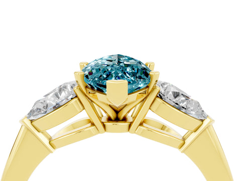 Yellow gold Three-Stone Marquise Cut Blue Topaz Ring with Pear Side Stones and Four-Prong Setting_4