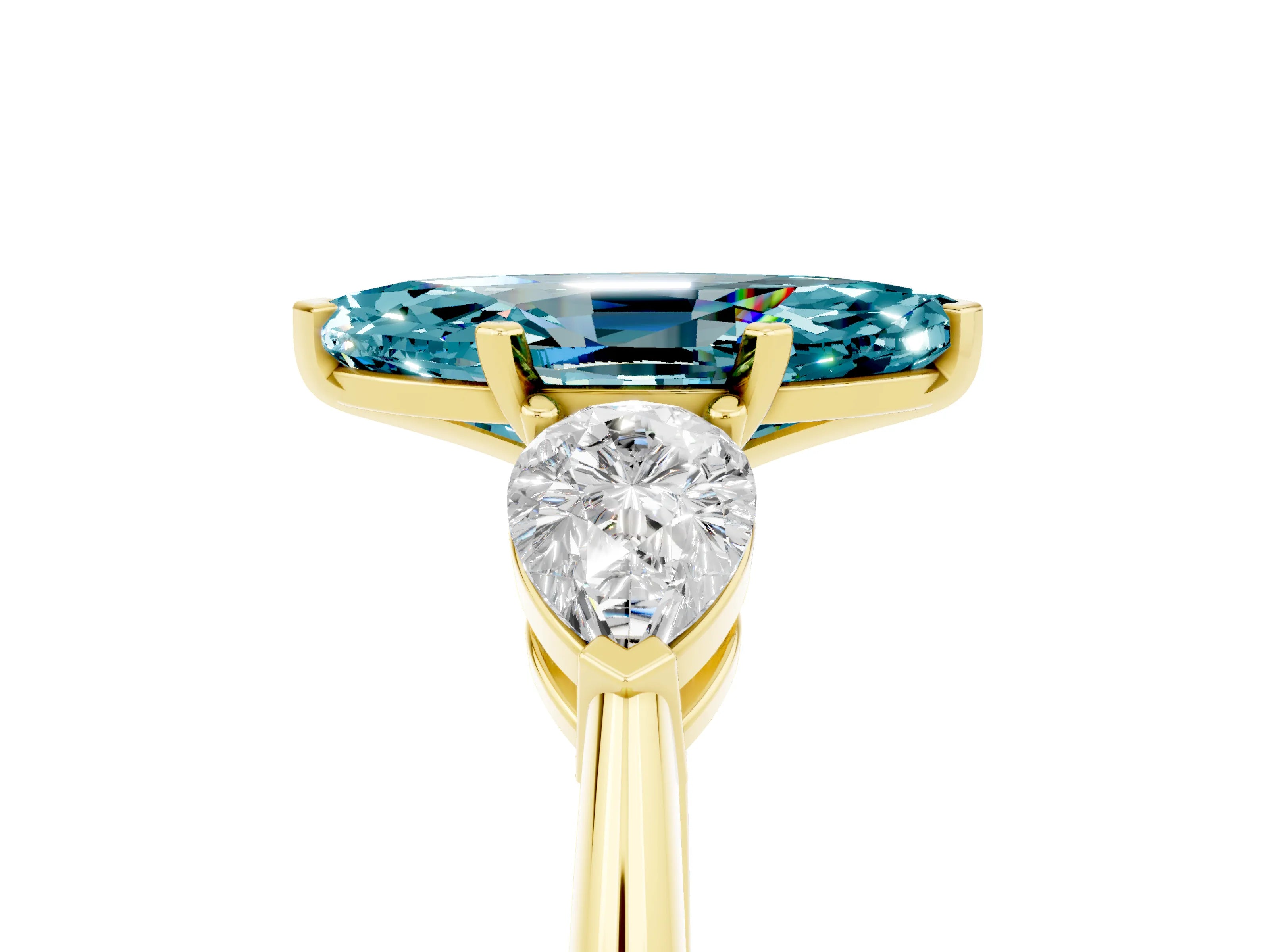 Yellow gold Three-Stone Marquise Cut Blue Topaz Ring with Pear Side Stones and Four-Prong Setting_5