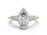 Yellow gold Three-Stone Marquise Cut Brilliant Diamond Solitaire Ring with Tapered Band and Four-Prong Setting_12