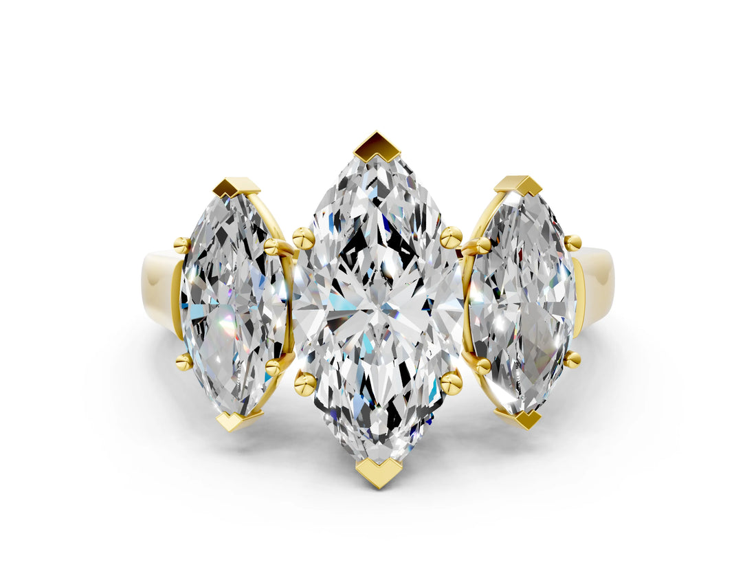 Yellow gold Three-Stone Marquise Cut Brilliant Diamond Trellis Ring with Comfort Fit Band_7