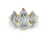 Yellow gold Three-Stone Marquise Cut Brilliant Diamond Trellis Ring with Comfort Fit Band_7