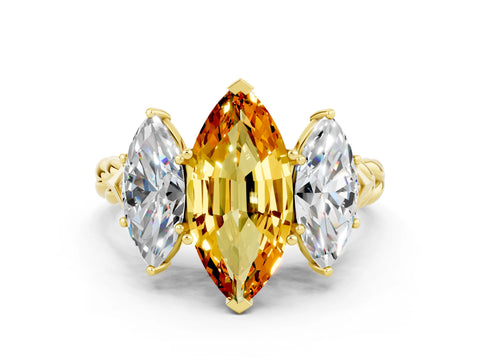 Yellow gold Three-Stone Marquise Cut Citrine Braided Band Ring with Four-Prong Setting_12