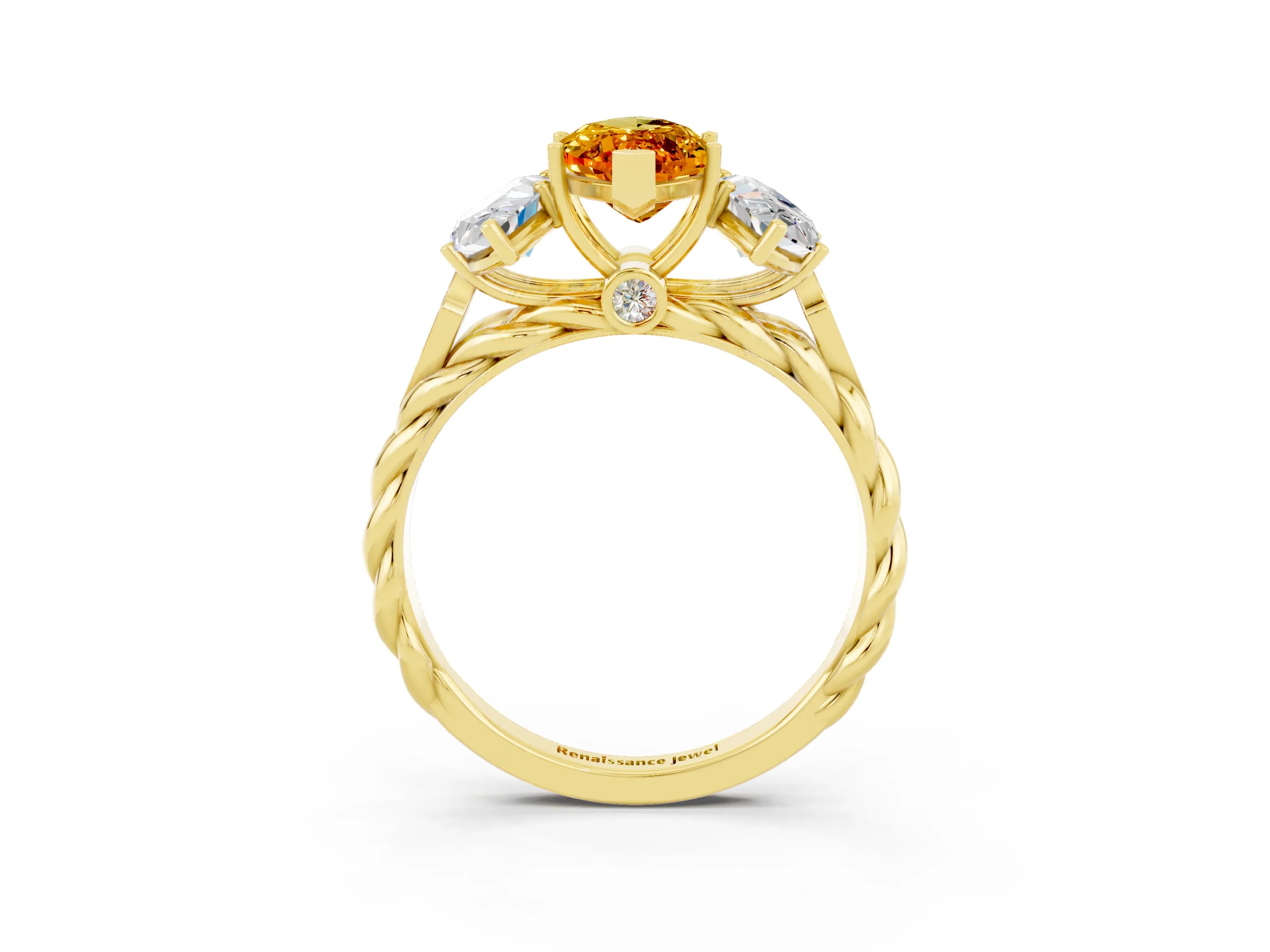 Yellow gold Three-Stone Marquise Cut Citrine Braided Band Ring with Four-Prong Setting_15
