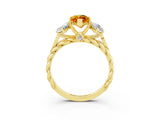 Yellow gold Three-Stone Marquise Cut Citrine Braided Band Ring with Four-Prong Setting_15