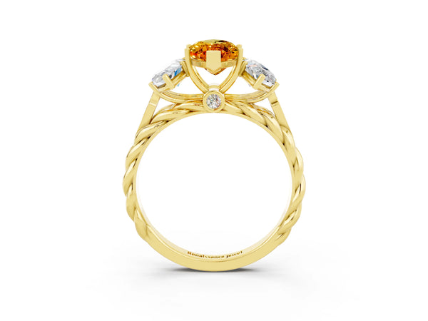 Yellow gold Three-Stone Marquise Cut Citrine Braided Band Ring with Four-Prong Setting